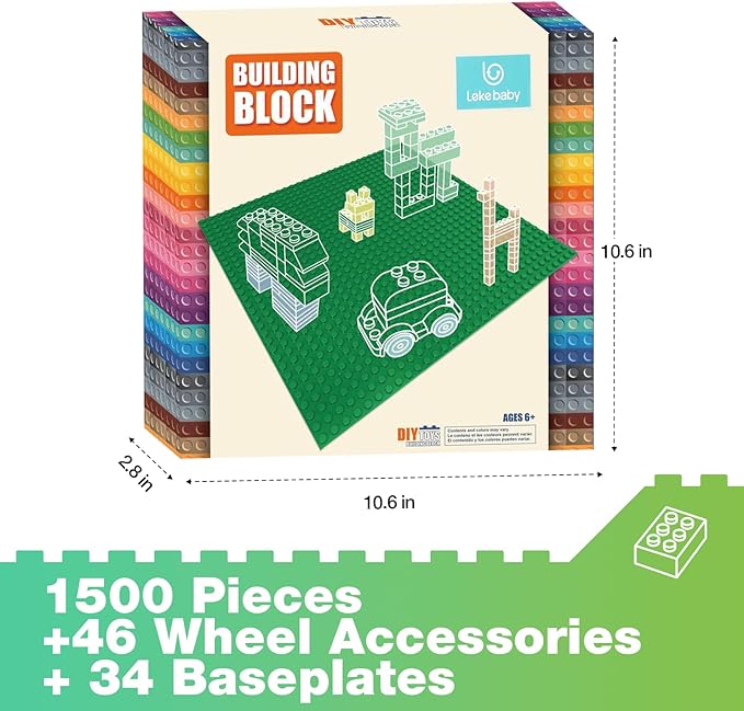 Lekebaby 1546 Pieces Classic Building Blocks 34 pcs Baseplates Creative Bulk Building Bricks Sets, Compatible with All Major Brands, Educational Toy for Boys Girls 6 Years Old and Up