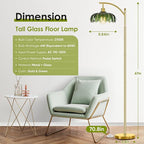 Gold Floor Lamp for Living Room,Unique Vintage Standing Tall Lamp,Mid Century Modern Floor Lamps Arc Green Glass Floor Lamps for Office Corner
