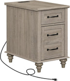WAMPAT End Table with Charging Station, Grey Side Table with Storage Cabinet & Drawer, Wooden Nightstand with Power Outlets & Type-C USB Ports for Bedroom, Living Room