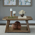 Liberty Furniture Carolina Park 3 Piece Set for Living Room - Octagonal Cocktail Table, 2 End Tables - Amber Brown Oak