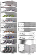 GCCSJ Shoe Rack Organizer Storage Box 9 Tiers-18 Pairs, Portable Folding Shoe Rack with Magnetic Clear Door for Closet Entryway, Transparent, 9 Tiers 18 Pairs
