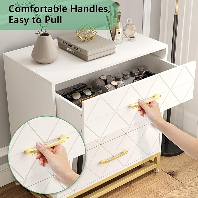 GarveeHome Wooden Dresser for Bedroom, Dressers & Chest of Drawers with 3 Drawer, Wood nightstand for Storage and Organization (White)