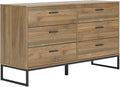 Signature Design by Ashley Deanlow Mid-Century Modern 6 Drawer Dresser with Safety Stop for Bedroom, Light Brown & Black