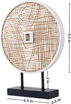 Unique Round Coin Sculpture Decorative Objects for Shelf Home Decor Accents, Modern Abstract Tabletop Decor Items for Living Room Fireplace Mantel, Above Cabinet (Vintage White)