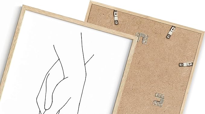 Holding Hands Wall Art Interlocking Fingers Connection Continuous Line Drawing 16x20 Inch Oak Wood Beige Framed Modern Minimalist Unity Print for Bedroom