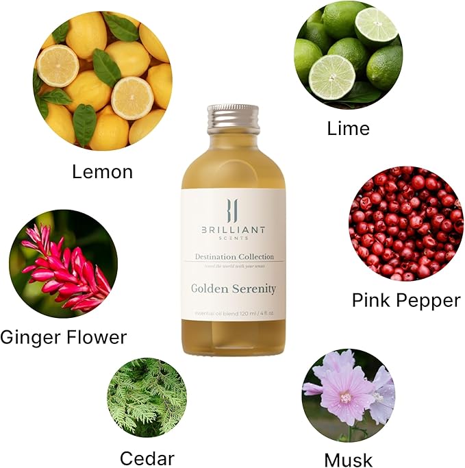 Brilliant Scents Diffuser Oil Refill, Inspired by Nobu Hotel, Hotel Series Aroma Scents, Essential Oils Set for Home, Fragrance Oil for Candle Making, Home, 50 ML, Golden Serenity