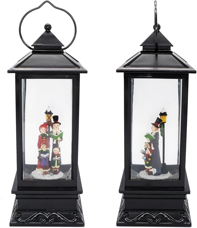 Eldnacele Christmas Musical Snow Globe Lantern Plug in & Battery Operated Glitter Lamp Navitity Scene Lighted Lantern with 6 Hour for Christmas Decoration 12 Inches (Carolers)