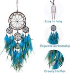 Large Dream Catcher Wall Decor Blue Dream Catchers with Wooden Bead Handmade Feather Dreamcatcher Wall Hanging Ornament for Bedroom Living Room Home Decor