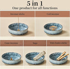 5.9" Ceramic Incense Holder with 10 Holes,5in1 Incense Tray for Sticks,Coil,Cone,Sage,Palo Santo,Handcrafted Burner Ash Catcher Smudge Bowl for Yoga Meditation Energy Cleansing Room Décor,Blue