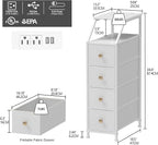 Tohomeor Narrow Dresser Tall Skinny Storage Tower Vertical Slim Chest of Drawers with Charging Station Small Nightstand Side Table for Bedroom, Bathroom, Small Spaces (White, 4 Drawers)
