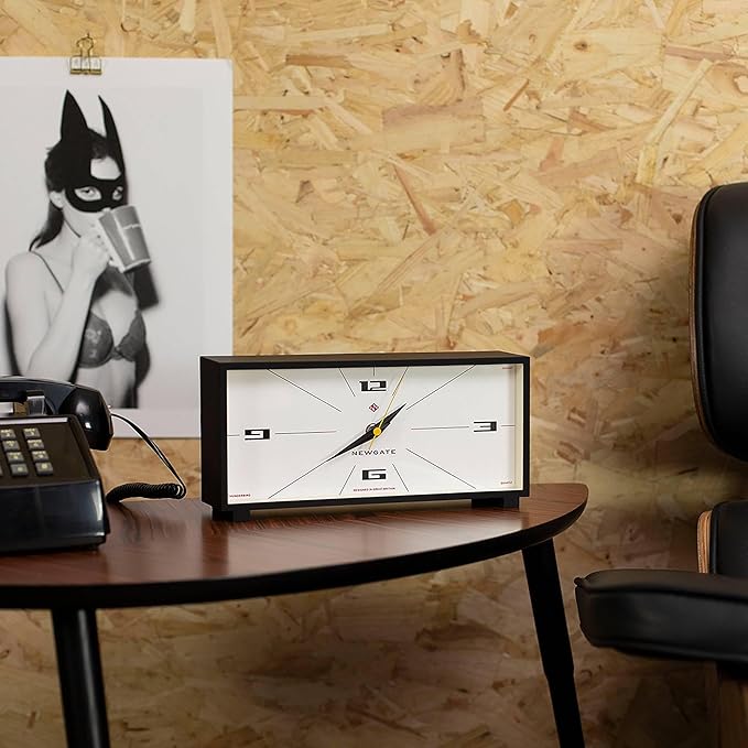 NEWGATE® Thunderbird Desk Clock | Retro Contemporary Rectangular Design | Black | Modern mid Century Style for Desk, Mantel, Table top or Shelf