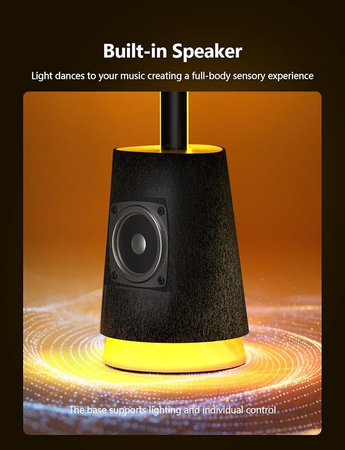 Corner Floor Lamp, 1600lm RGB Corner Lamp, with Bluetooth Speaker and White Noise, Compatible with Alexa & Google, 16 Million DIY Colors, Sync with Music, for Bedroom &Living Room
