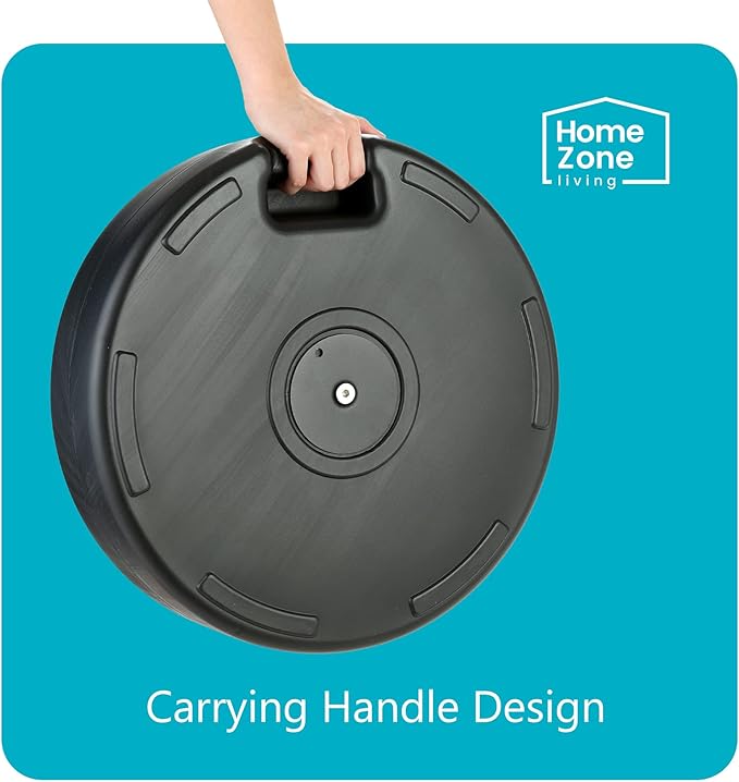 Home Zone Living 40lb Round Fillable Patio Umbrella Base Stand, 18in, Pole Holder, Water, Sand, Fits Poles Up to 1.9in(48mm) Diameter, UV Resistant, Lawn, Deck, Backyard, Garden, Spa, Pool, USA-Based