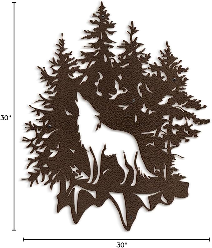 SIGNLEADER Metal Wall Art Decor Wolf and Pine Tree Minimalist Modern Abstract Wall Sculpture Hangings Home Decoration for Living Room, Bedroom, Bathroom, Kitchen, Outdoor - 30" Bronze