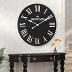 ARTPOWER Large Farmhouse Wall Clock, 35.5” Shiplap Wall Clock with Roman Numeral, Nearly Non-Ticking, Round Wall Clocks for Living Room Decor, Office, Bedroom, Entrance, Black