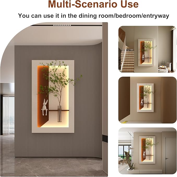 LED Sandstone Wall Decor, 3D Wall Art Sculpture, Simulated Green Plants, Glass Vase & Rabbit Statue, 3 Color Remote Control Light, for Living Room, Bedroom, Hallway(Light Coffee,41.4 * 23.6in)