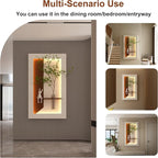 LED Sandstone Wall Decor, 3D Wall Art Sculpture, Simulated Green Plants, Glass Vase & Rabbit Statue, 3 Color Remote Control Light, for Living Room, Bedroom, Hallway(Light Coffee,41.4 * 23.6in)