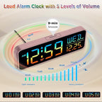 Peakeep Kids Digital Alarm Clock for Bedrooms, Date Day of Week Large Display Numbers 6 Brightness Dimmer, 5 Volume Loud for Heavy Sleepers, 8 RGB Colors Electric Desk Clock Battery Backup, Auto DST