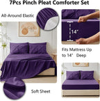 CozyLux Full Size Comforter Sets Purple, 7 Pieces Pintuck Bed in A Bag Purple Comforter Full Size, Pinch Pleat Bedding Sets with All Season Comforter, Sheets, Pillowcases & Shams