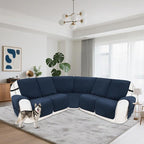 Reclining Sectional Couch Covers 100% Waterproof Velvet L Shape Recliner Sofa Cover for Dogs Pets Washable Anti Slip Recliner Slipcovers with Pockets (5 Seat Sofa, Navy Blue)