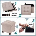 BRIAN & DANY Small Ottoman with Storage, Small Storage Ottoman, Folding Foot Stool with Wood Legs for Living Room and Bedroom Linen Rest Seat, 12.6"x12.6"x12.8" - Beige