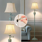 Traditional LED Floor Lamp with 350° Adjustable Swing Arm Lamp – Vintage Standing Pole lamp for Living Room, Bedroom and Office – Rustic Upright Floor Light for Home Décor with Faux Silk Fabric Shade