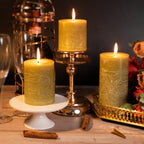KONNI Wax Yellow Pillar Candles Set of 3, 3"x 4" Unscented Pillar Candles Bulk, 39 Hours Long Burning Candles, Smokeless&Dripless Large Round Candle for Wedding, Home Decoration, Parties, Spas, Dinner