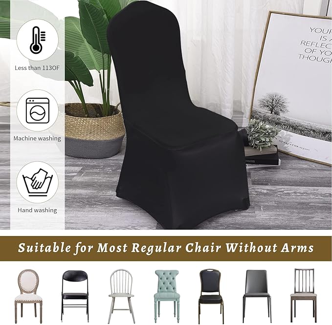 10 Pcs Black Washable Removable Universal for Wedding Party Dining Banquet Polyester Spandex Stretch Slipcovers Chair Covers