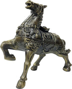 Metal Ornament Galloping Horse Statue Classic Bronze Finish Luxury Home Decor Multi Functional Sculpture for Living Room Office Desk Feng Shui Art with Set of 5 Lucky Charm Ancient Coins (D4 Brass)