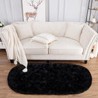 Noahas Fluffy Black Rugs for Bedroom Living Room,2'X5' Oval Throw Rug for Kids Room,Shag Hallway Runner Rug,Small Soft Shaggy Bedside Non-Slip Plush Nursery Dorm Carpet Home Decor Aesthetic