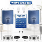 Blue Touch Lamps for Nightstand Set of 2 - Bedside Table Lamp for Bedroom with Dual USB Ports & AC Outlet, 3-Way Dimmable Lamps for Living Room Boys Room, Night Light with 5000K Daylight Bulbs