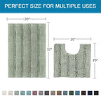 H.VERSAILTEX Bathroom Rugs Bath Rug Set 2 Piece Bathroom Contour Rug Toilet Mat Sets Non Slip Contour Bath Rug Ultra Thick Water Absorbent Striped Bath Mats Washable(20" x 32" Plus 20" x 20" U, Sage)