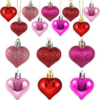Valentine's Day Heart Ornaments for Tree - Valentine Ornaments Valentine Tree Decorations - Glitter Rose Gold Red Purple - Mini 24 Pcs