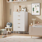 GarveeHome Fluted 5 Drawer Dresser for Bedroom, 48 in Tall Modern Chest of Drawers with Deep Drawers and Wide Top, Wooden Dresser Organizer for Living Room, Hallway, Kids Room, White