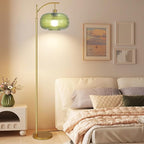 Glass Floor Lamp for Living Room,Bedroom,Gold Dimmable Standing Lamp with Remote,Green Mid Century Modern Brass Vintage Tall Lamp Floor Lamps Arc Boho Floor Light Lamp Bohemian