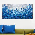 MyArton Textured Blue Flowers Canvas Wall Art Hand Painted Modern Decoration Oil Painting Picture Framed Ready to Hang 48x24inch