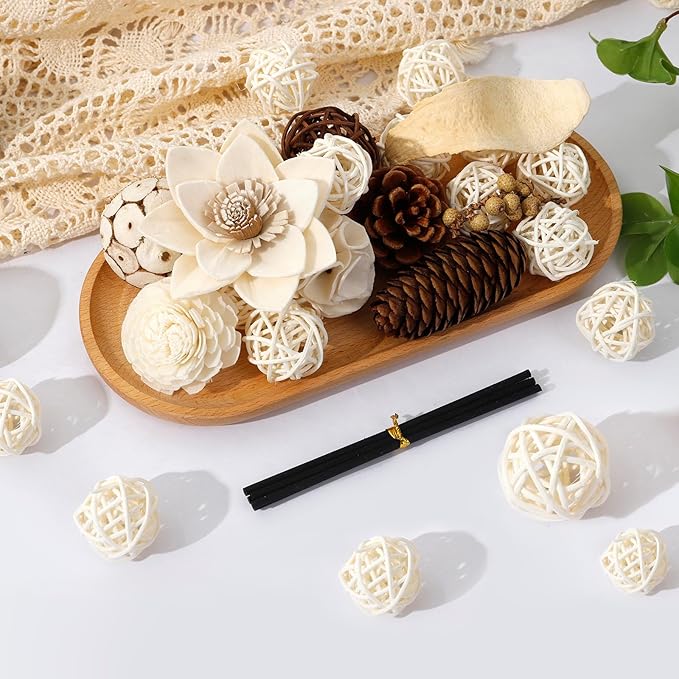 2 Boxes of White Potpourri Bowl Filler Decorative Scented Mixed Dried Decorative Balls for Centerpiece Bowls Flower Vase Filler for Home Decoration (White)