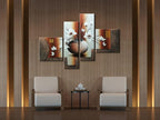 Wieco Art Huge Size Artwork 4 Panels 100% Hand-painted Modern Canvas Wall Art Elegant Flowers Paintings for Wall Decor Floral Oil Paintings on Canvas Art