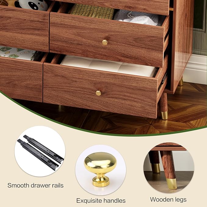 9 Drawer Dresser,63" Wide Mid Century Modern Chest of Drawers,Wooden Bedroom Drawer Dresser with 9 Storage Drawers for Bedroom, Living Room,with Anti-Tipping Device,Chestnut