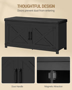 Shoe Storage Bench, 2 Tier Shoe Bench with Padded Seat Cushion & 2 Barn Doors, Entryway Bench with Adjustable Shelf, Farmhouse Shoe Cabinet for Living Room, Bedroom, Black SB26606BK