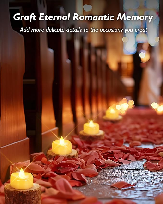 Flameless Candles, 24 Pack LED Tea Lights Candles Battery Operated, Last 200+ Hrs Flickering Tea Lights, Flameless Tealight Candles for Halloween Diwali Fall Christmas Wedding