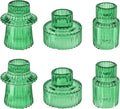 Double Sided Vintage Ribbed Taper Glass Candle Holders,Tea Candle Holder for Table Centerpieces, Wedding Decorations and Dinner Parties (Green, 6 PCS)