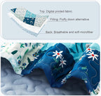 Whale Flotilla Patchwork Quilt King Size, Extra Soft Boho Floral Bedspreads for Bed Reversible Lightweight King Quilt Bedding Set Printed Coverlets with 2 Pillow Shams for All Seasons, Blue