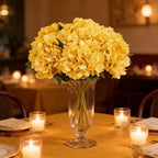 Kimura's Cabin 6pcs Yellow Fake Flowers Faux Hydrangea Flower Artificial Silk Hydrangeas Bouquets with Stems for Home Wedding Baby Shower Birthday Party Festive Decoration (Yellow)