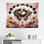 Ambesonne Boho Tapestry, Springtime Butterfly Art with Delicate Floral Garden and Dreamy Moon Circle, Fabric Wall Hanging Decor for Bedroom Living Room Dorm, 28" X 23", Pale Ruby Dark Taupe