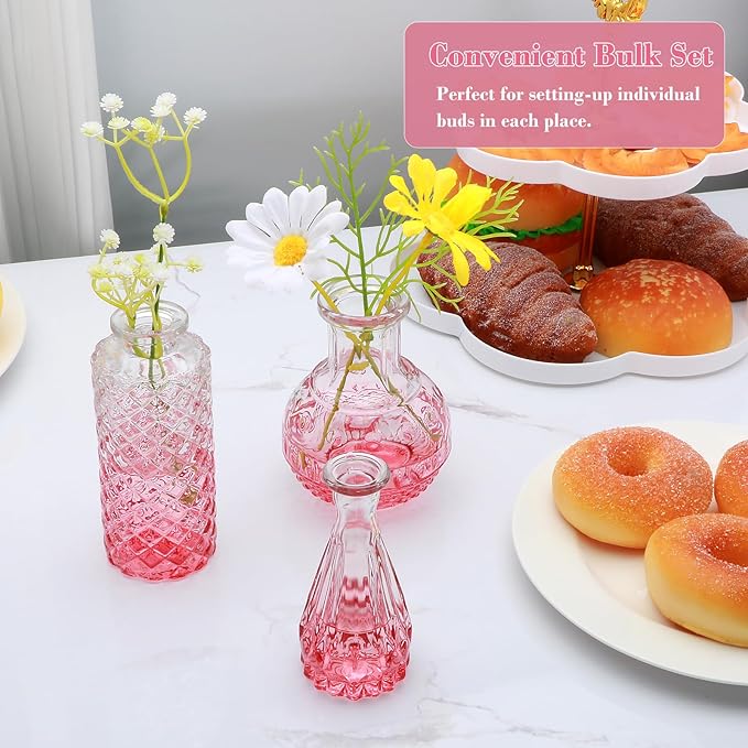 Brajttt Glass Bud Vase Set of 18,Small Glass Vintage Vases for Flowers,Pink Bud Vases in Bulk for Rustic Wedding Decor,Table Centerpieces,Decor Centerpiece for Bathroom