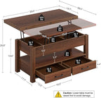 Rolanstar Coffee Table Lift Top, Multi-Function Convertible Coffee Table with Drawers and Hidden Compartment, Converts to Dining Table for Living Room, Home Office,Espresso