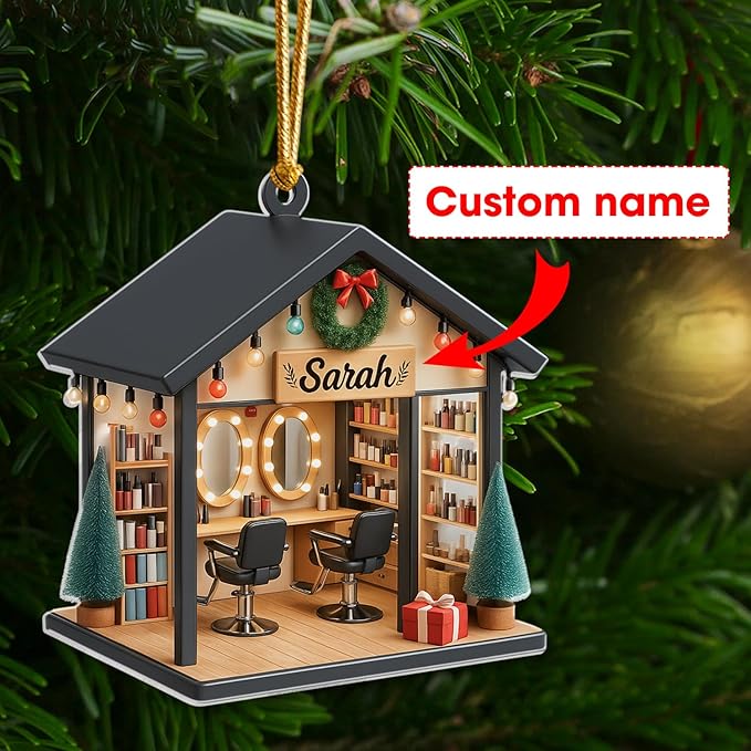 Personalized Hair Salon Christmas Ornament 2025, Flat Acrylic 2D Printed Ornament, Custom Hair Stylist Ornament, for Hairdresser, Christmas Tree Decoration