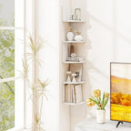 Tangkula 5-Tier Corner Shelf Wall Mount, Farmhouse Floating Corner Bookshelf, Industrial Modern Display Shelf Stand, Wooden Storage Organizer for Living Room Home Office (2, White)