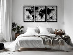 VAILLA World Map Wood Wall Art Decor Large Hanging Sculpture Modern Home Decoration Large Set of 3 Panels Map Wallart Botanical Wall Hangings Wooden Wall Arr 3D Textured Sculptures for Living Room Bedroom Office Dinnig Room